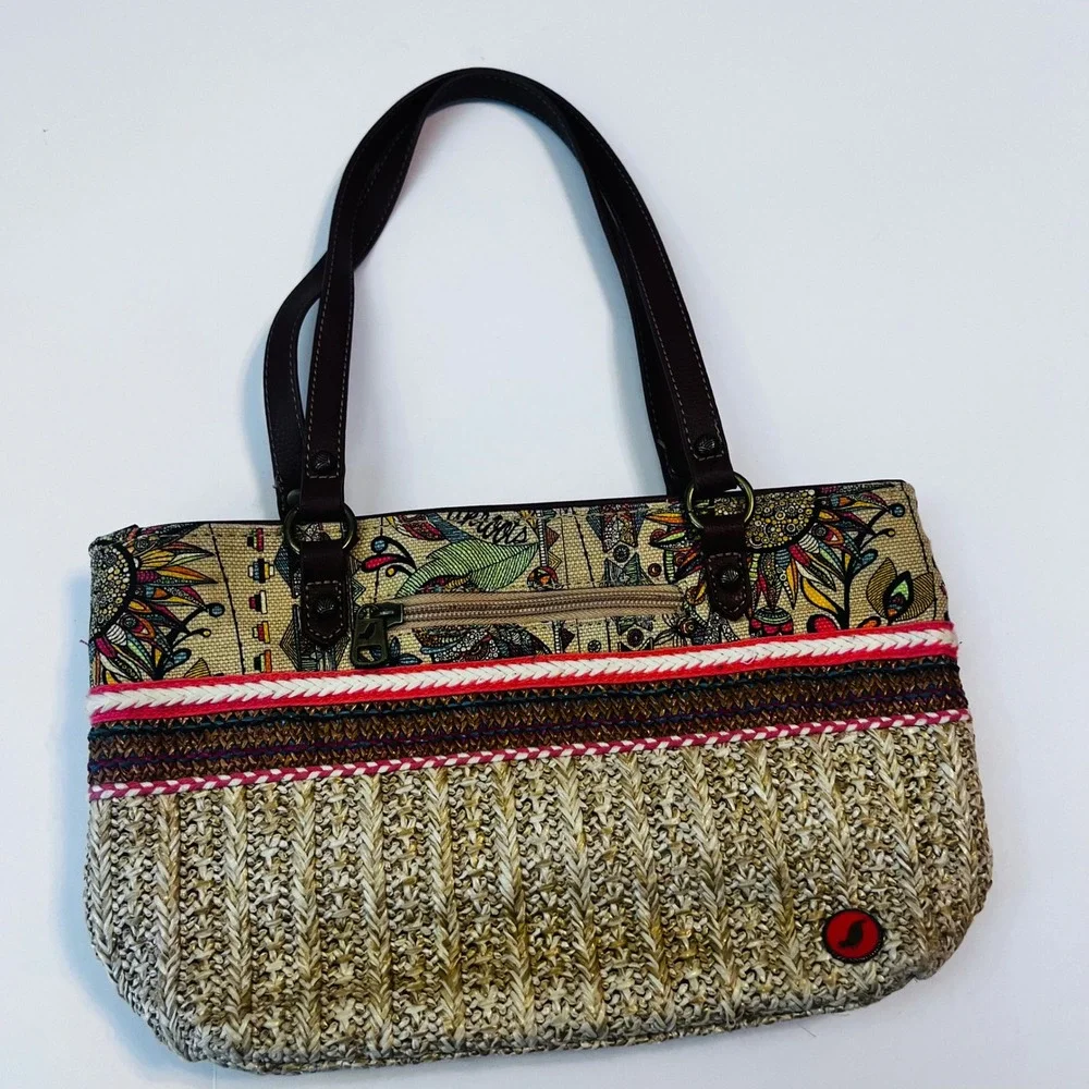 Sakroots Straw Satchel Bag Multicolor Print Tassels Boho Crossbody‎ Tote